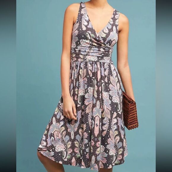 Maeve Dresses & Skirts - Maeve Anthropologie Leslie Paisley Wrap Top Midi‎ Dress Size S